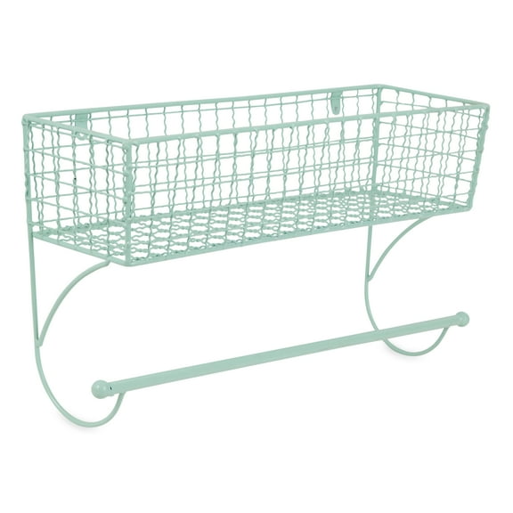 DII Rustic Farmhouse Bathroom Decor, Metal Storage, Large Towel Bar, Aqua