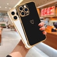 thumbnail image 5 of Compatible with iPhone 14 Pro Case for Women Cute Luxury Love Heart Pattern Design Full Camera Protection Soft TPU Reinforced Corners Protective Plating Edge Phone Case 6.1 in 2022 - Black, 5 of 12