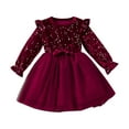 thumbnail image 2 of ATOGUTA Girls Dresses Longsleeve Kids Long Sleeve Party Birthday Prom Formal Fancy Midi Dress Size 1T-8, Red, 2 of 6