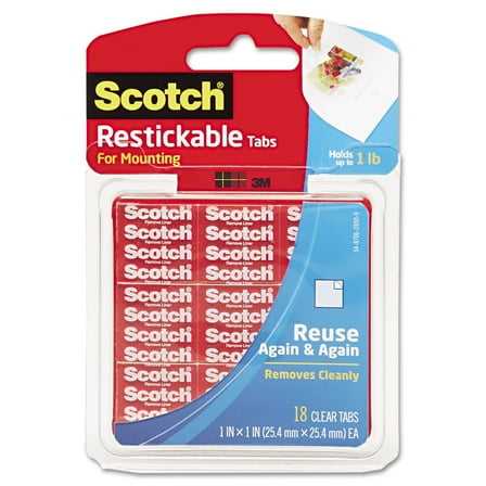 Scotch R100 Restickable Mounting Tabs, 1-Inch x 1-Inch , 18/Pack