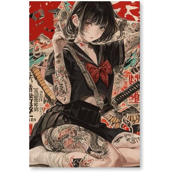 shiyou-Cute Samurai Canvas Posters Room Aesthetics Boys Bedroom Sports Office Decoration Gifts Wall Art Decoration Printing Posters 12x18inch(30x45cm)