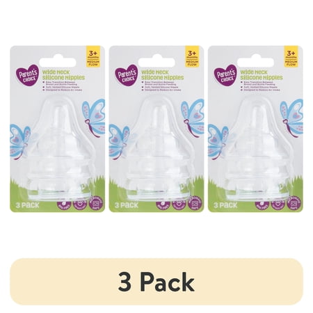 (3 pack) Parent's Choice Wide Neck Silicone Nipples, Medium Flow, 3+ Months, 3 Pack