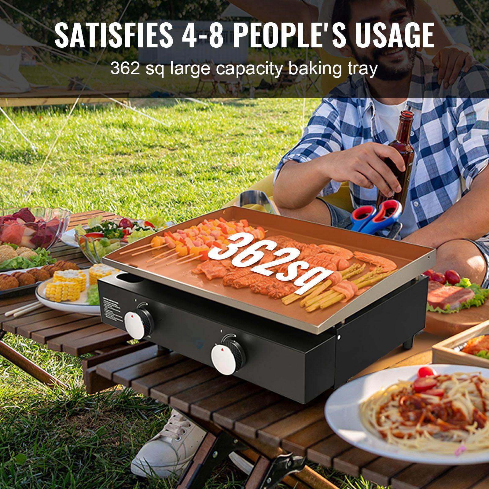 Commercial 22.4 Inch Heavy Duty Manual Flat Frying Pan with Non Stick Cooking Plate H Type Burner 13000 BTU Portable Restaurant Gas Oven