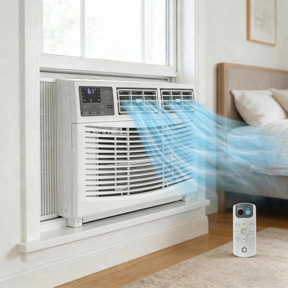 Lumiparty 12000 BTU Window Air Conditioner with Remote, Cools Up to 550 Sq Ft, 3 Cooling & Fan Speeds, Digital Display, for Bedroom & Office