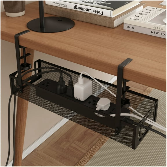 Under Desk Cable Management Tray - Cable Management Organizers Holder, Cable Management Under Desk, No Drill to Desk Cable Raceway, Under Desk Storage for Office, Kitchens, Home