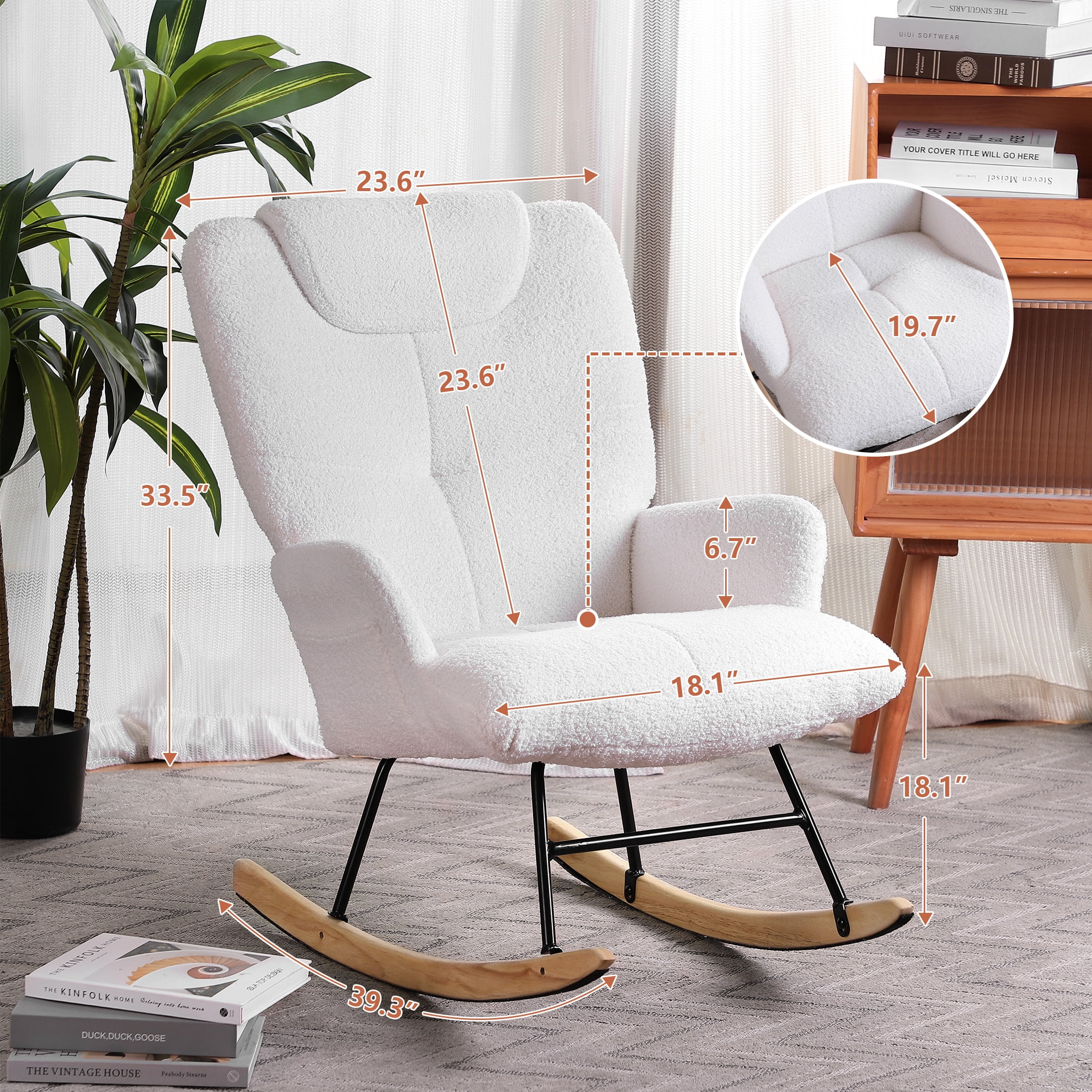 Vipuse Metal Frame Modern Rocking Chair with High Backrest & Padded Seat - Stylish Nursery, Bedroom, and Living Room Accent Chair