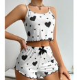 thumbnail image 2 of Women's Sweetheart Neckline Pajama Set - Loose Fit Camisole & Striped Shorts, Cozy Two-Piece Sleepwear for Home,Black L, 2 of 3
