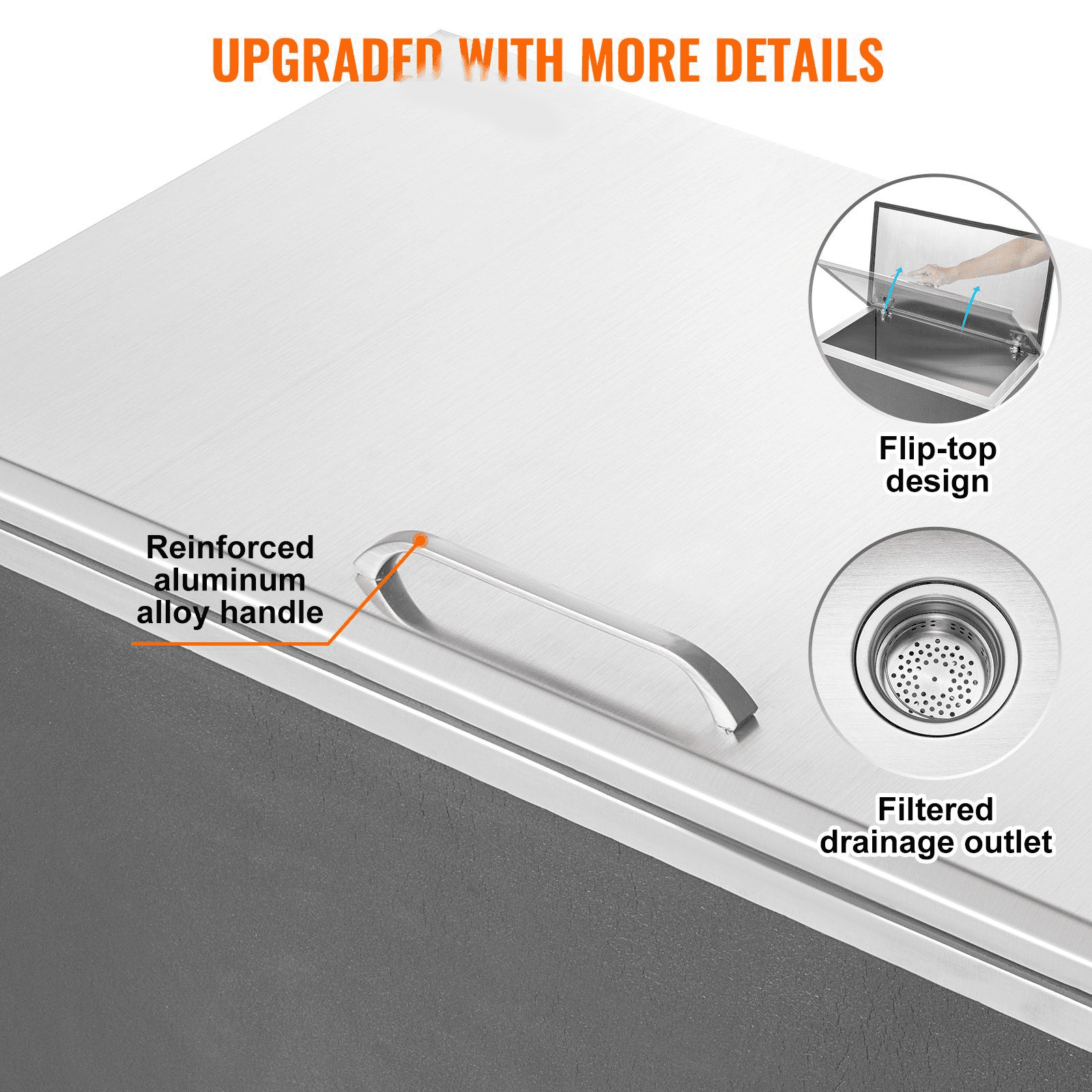 Stainless Steel Drop In Ice Chest, 40 qt Commercial Ice Bin, 24x20x15", Outdoor Kitchen Cooler, Hinged Lid, Drain Included, for Bar, Wine, Beer