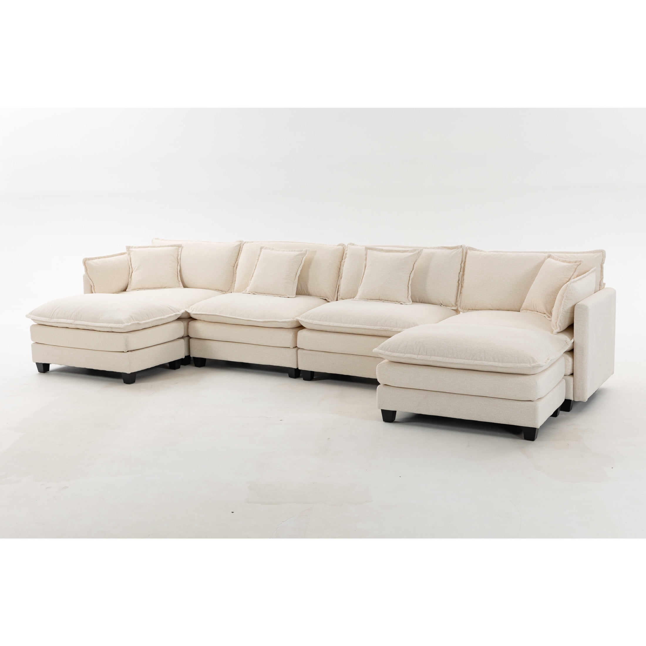 GDF Studio Udolf 149.61" Modern 4-Seat Modular Sectional Sofa with Ottomans and Pillows, Chaise Lounge for Living Room, Beige