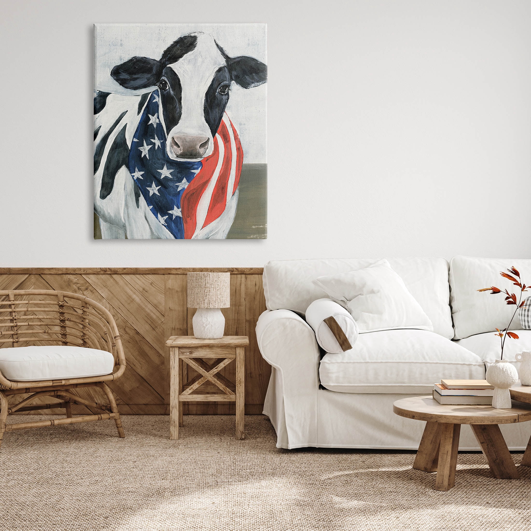 Farm Cow American Flag Animal Animals & Insects Graphic Art Gallery Wrapped Canvas Print Wall Art
