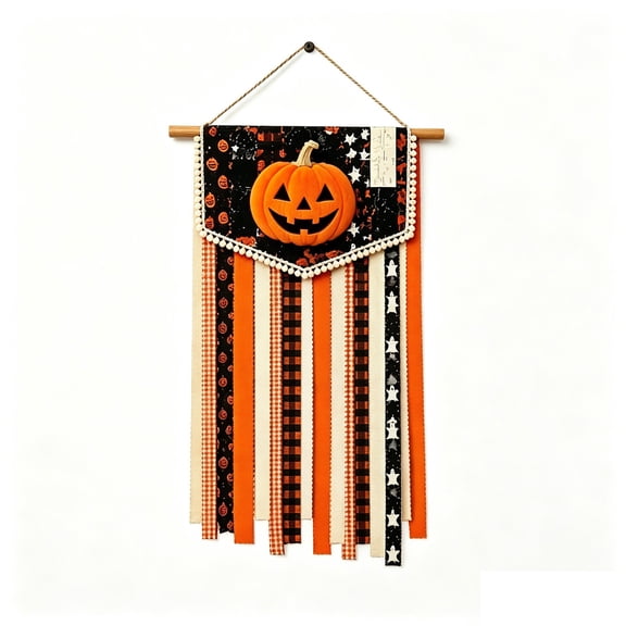 Halloween Door Hanging Banner with Tassels, Pumpkin Ghost Bat Wall Hanging Ornament for Entryway Window Halloween Party Indoor Decor