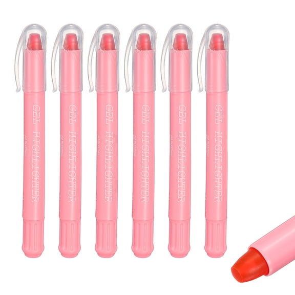 Pink Gel Highlighters, 6 Pack Gel High Lighters No Bleeds Highliters Pens Wax Crayon Neon Clear View Bright Marker Pen Twist Up Gel Stick Cute for Books Office Adults