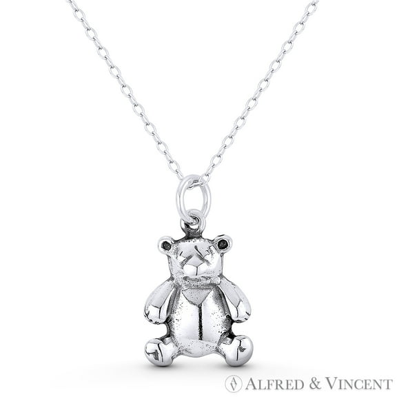 Pot Belly Teddy Bear Charm 23x13mm (0.9x0.5in) Pendant & Chain Necklace in Oxidized .925 Sterling Silver