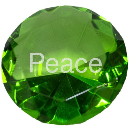 3.25 Inch Large Inspirational Message Round Cut Jewel Paperweight - Peace (Green)