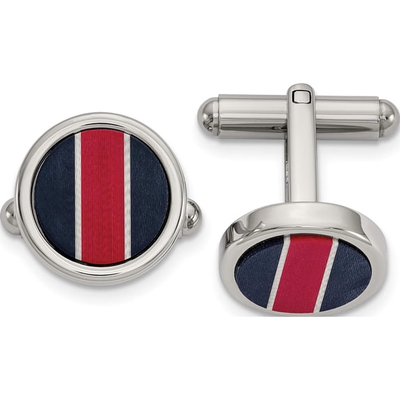 Stainless Steel Polished Blkcarbon & Red/White Fiberglass Inlay Cufflinks (14.85 X 14.85) Made In China src406