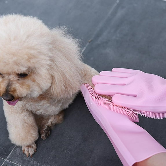 SPRING PARK 1 Pair Pet Grooming Glove - Gentle Deshedding Brush Glove - Enhanced Five Finger Design - Perfect for Dog & Cat with Long & Short Fur