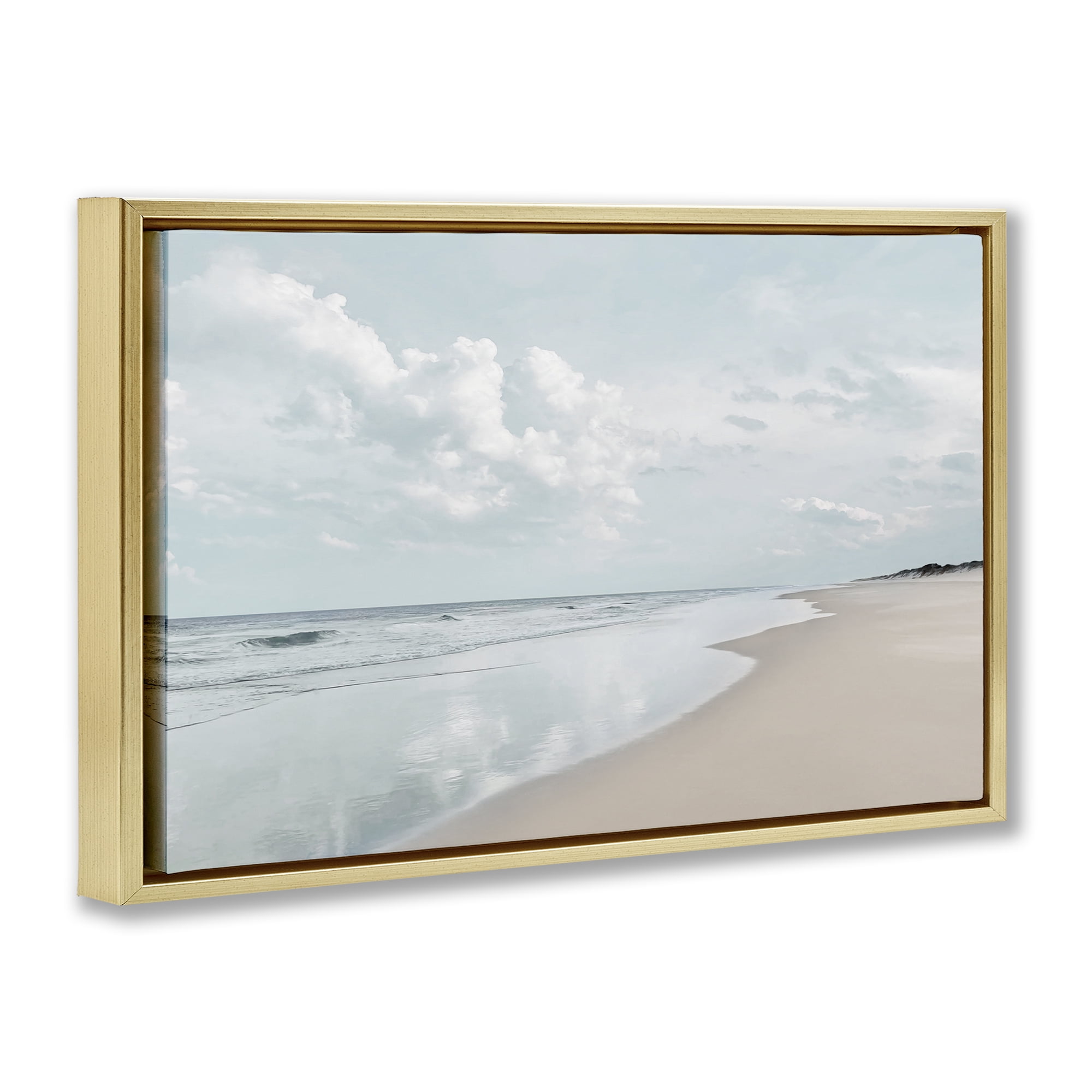 Stupell Industries Endless Beach View Nautical & Beach Photography Gold Floater Framed Canvas Art Print Wall Art, 31 x 21