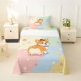 thumbnail image 2 of Manfei Kawaii Bowknot Dog Twin Sheets, Cute Flower Corgi Bedding, Pink Cream, 3pcs, 1 Flat Sheet, 1 Fitted Sheet and 1 Pillowcase, 2 of 6