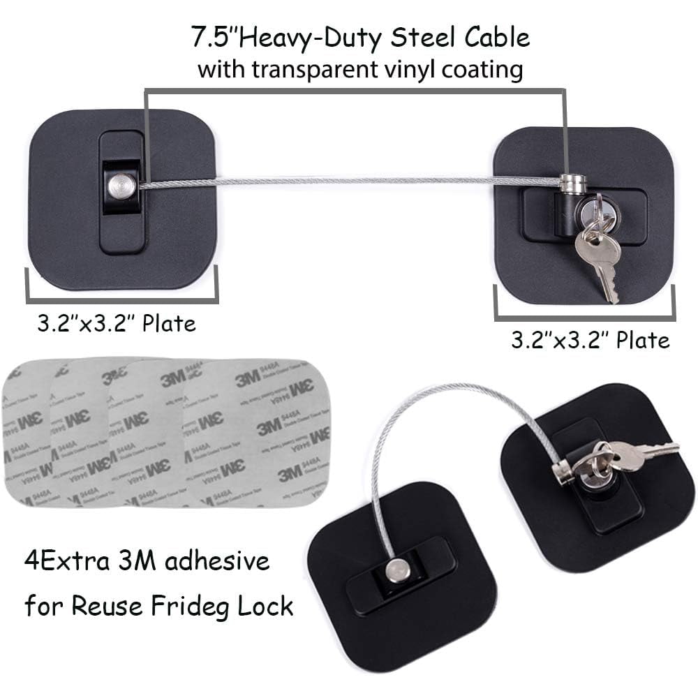 Fridge Lock,2 Pack Refrigerator Locks with Keys,Freezer Lock and Child Safety Cabinet Lock,Black