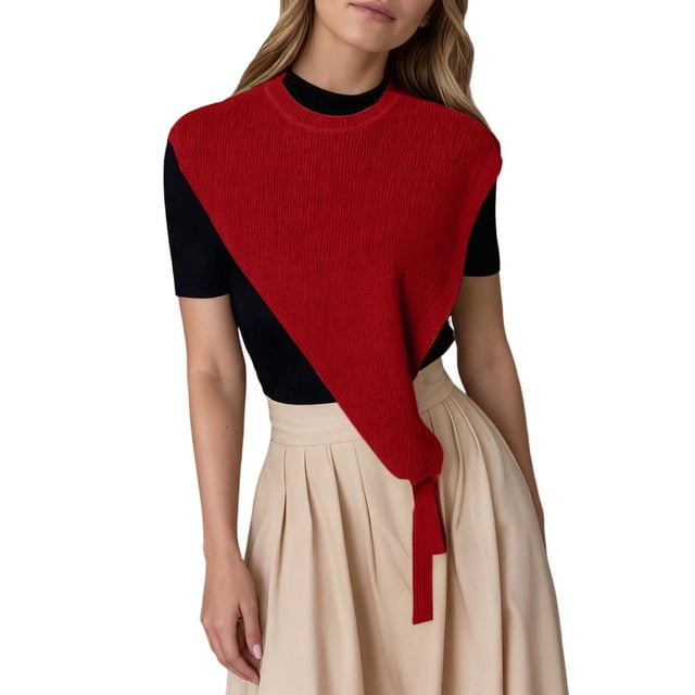 WEIYLL Tops for Women Trendy Solid Color Triangular Shawl Small Layered Red Fall Tops Casual ,One Size