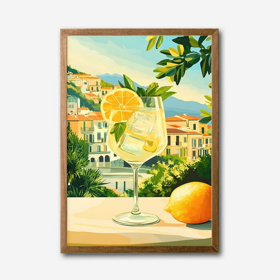 Mediterranean Lemon Spritz Canvas Wall Art Vibrant Summer Decor with Coastal View