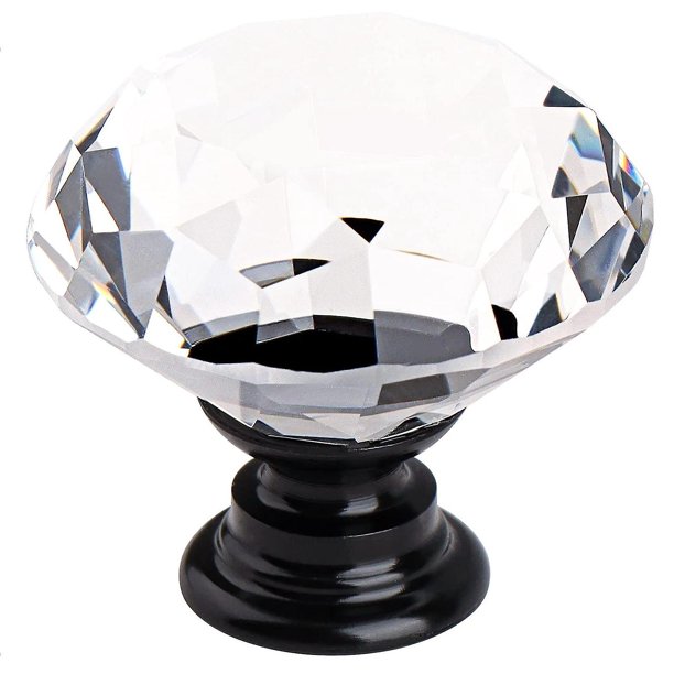 20 x Pomo para puerta de armario, cajón, armario, cristal transparente, diamante + base negra, 30 mm