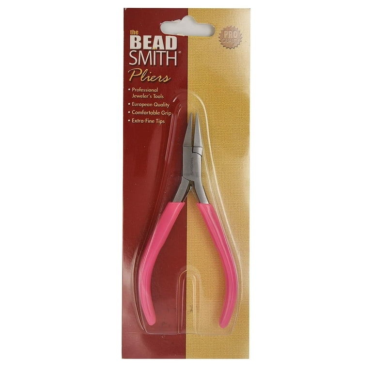 The Beadsmith Slim Line Bent Chain Nose Pliers, 4.75 inches (120mm) with  Polished Steel Head, red PVC Comfort Grip Handle with Double-Leaf Spring