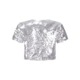 thumbnail image 2 of DPOIS DPOIS Girls Short Sleeve Sequin Open Front Bolero Shrug Jacket Silver 14, 2 of 7