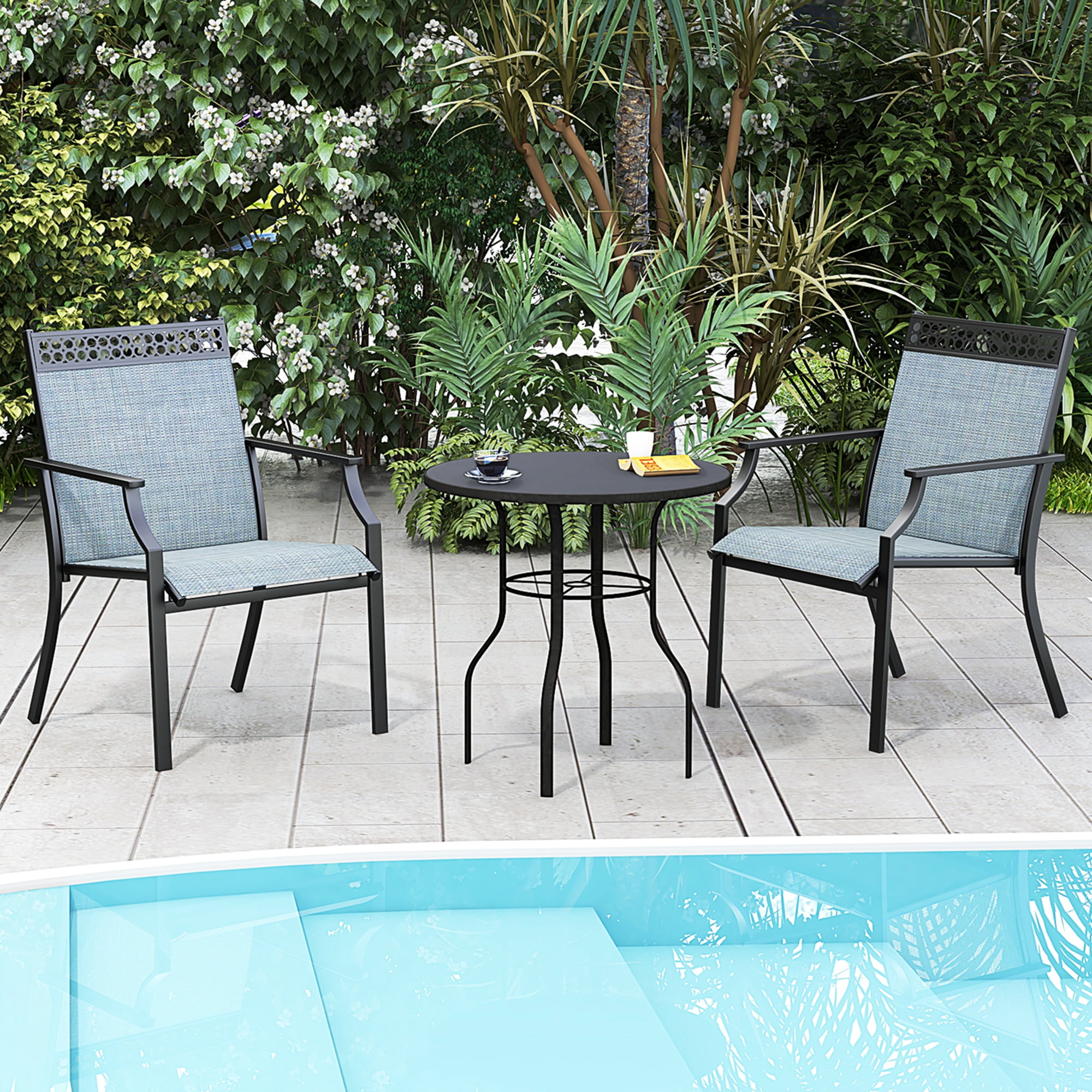 Costway Patio Chairs Set of 2 with All Weather Breathable Fabric High Backrest Blue
