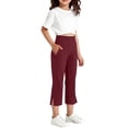 thumbnail image 5 of Miluxas Girls Capri Yoga Pants with Pockets Capris Leggings Dressy Casual Stretch Crop Lounge Straight Open Bottom Summer Wine 12-13 Years, 5 of 8