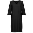 thumbnail image 2 of Womens Stylish V-Neck Vintage Solid Color Loose Casual Dress with Short Sleeves, 2 of 10
