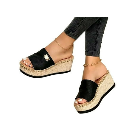 

Lacyhop Womens Espadrille Sandals Wedge Heel Summer Slip On Platform Peep Toe Shoes Size 4.5-9