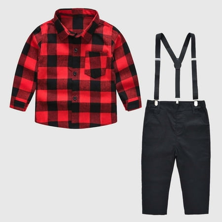 

NIZELUK Boys Clothes Baby Boy Clothes Toddler Boy Clothes Fall Savings Clearance Sales Toddler Kids Baby Boys Girl Fashion British Style Lattice Pattern Print Long Sleeves Casual Shirt Overalls Suit