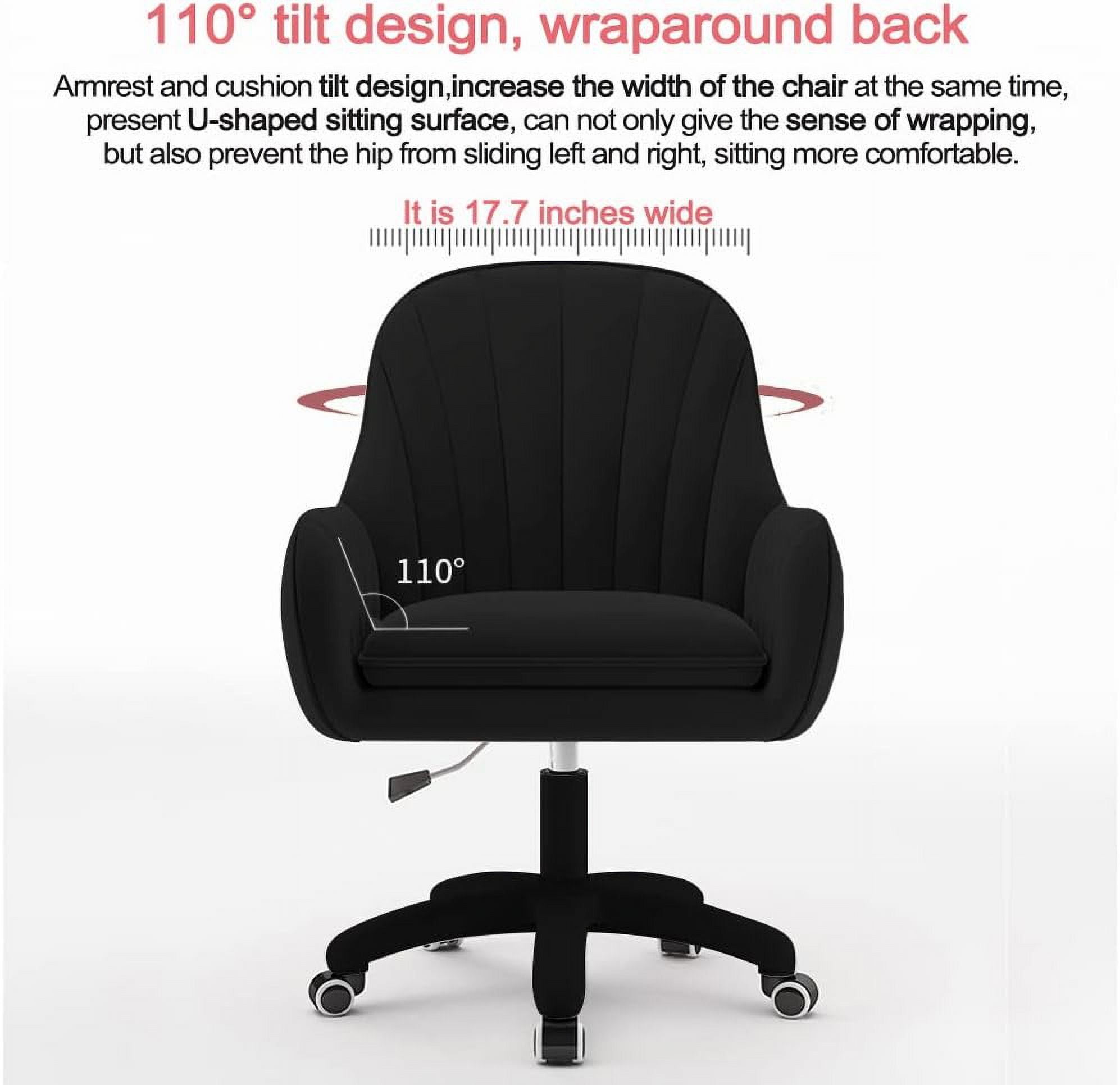 WXJHL Home Office Chair Computer Chair with Mid-Back Upholstered Modern Tufted Computer Task Chair Swivel Height Adjustable Velvet Accent Chair.（Black）