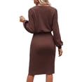 thumbnail image 2 of Vestido Color Sólido Cintura Apretando Lado Dividido Mangas De Linterna Casual Cómodo Transpirable Vestido De Mujer Marrón Oscuro XL, 2 of 5