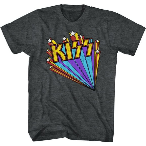 Kiss Kiss Stars Black Heather Adult T-Shirt