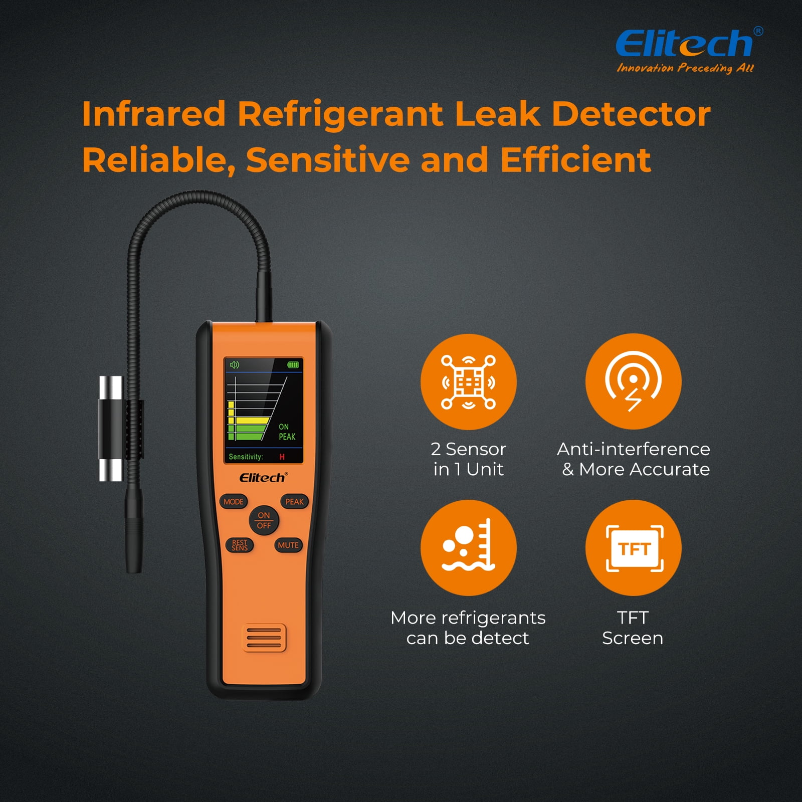 Elitech IR-200 Infrared & Heated Diode Refrigerant Leak Detector for Air Conditioner and Automotive Repair