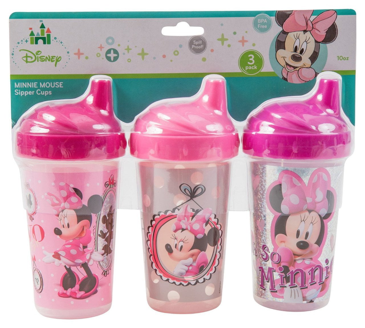 Disney Minnie Mouse Sippy Cups, Pink, 3 Count