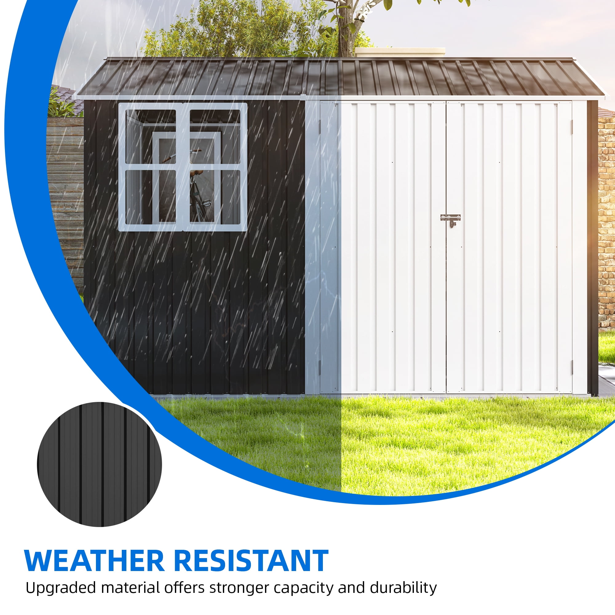 Uforic 10' x 8' Outdoor Storage Shed, Waterproof Metal Shed with Windows, Lockable Doors Gray/White