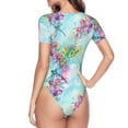thumbnail image 4 of Gaeub Dragonfly Floral Women'S Short Sleeve One Piece Swimsuit Sexy High-Waisted Bodysuit For Swimming, Beach, Sports - X-Large, 4 of 9