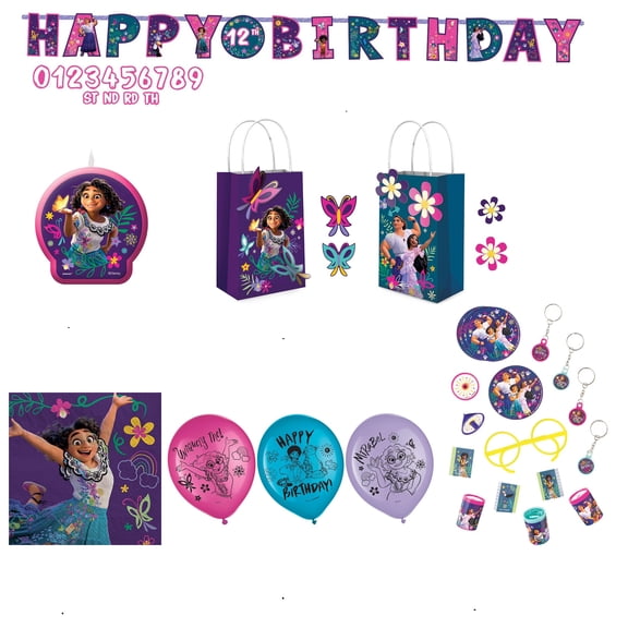 Amscan Encanto Party Kit – 48 Pieces Mega Mix with Banner, Candles, Napkins & Balloons