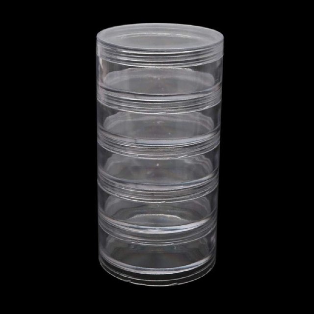 HUGFEGWE 1 Set 5 Layer Cylinder Stackable Bead Containers Plastic Round Clear Storage Jar Box For Beads Buttons Crafts Small Item Jewelry Stand CJB91-105656