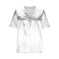 thumbnail image 6 of BXSRUTA Women's Satin Button Down Shirt V Neck Short Sleeve Blouse Lightweight Soft Business Casual Work Tops, 6 of 8