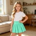 thumbnail image 2 of lnmuld Solid Ribbed Elastic Waist Gathered Swing Mini Skort Preppy Back to School Mix Match Outfit for Girls Mint Green,7-8 Years, 2 of 5