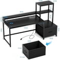 thumbnail image 2 of Escritorio para Computadora con LED y Enchufe (Negro) | Mesa para PC Industrial Mueble Oficina con 3 Repisas y Cajone Gamer Desk Grande para Recamara/Estudio/Sala150x48x125CM, 2 of 10