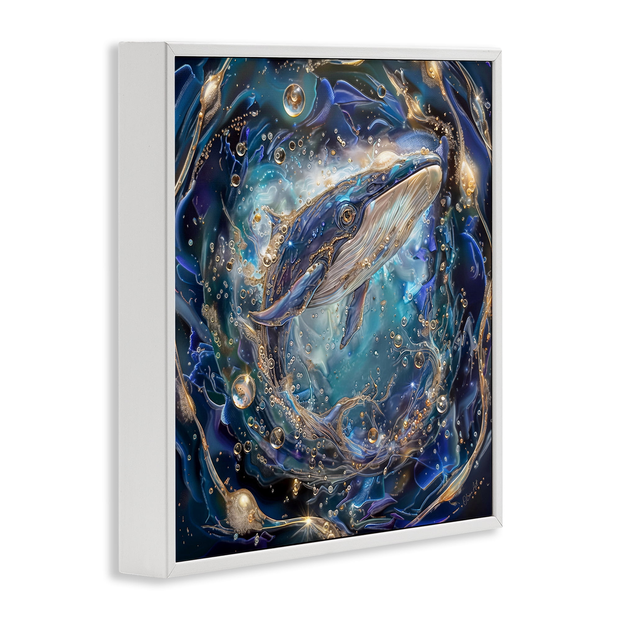 Stupell Industries Echoes Of Abyss Whale Animals & Insects Painting White Framed Art Print Wall Art, 17 x 17