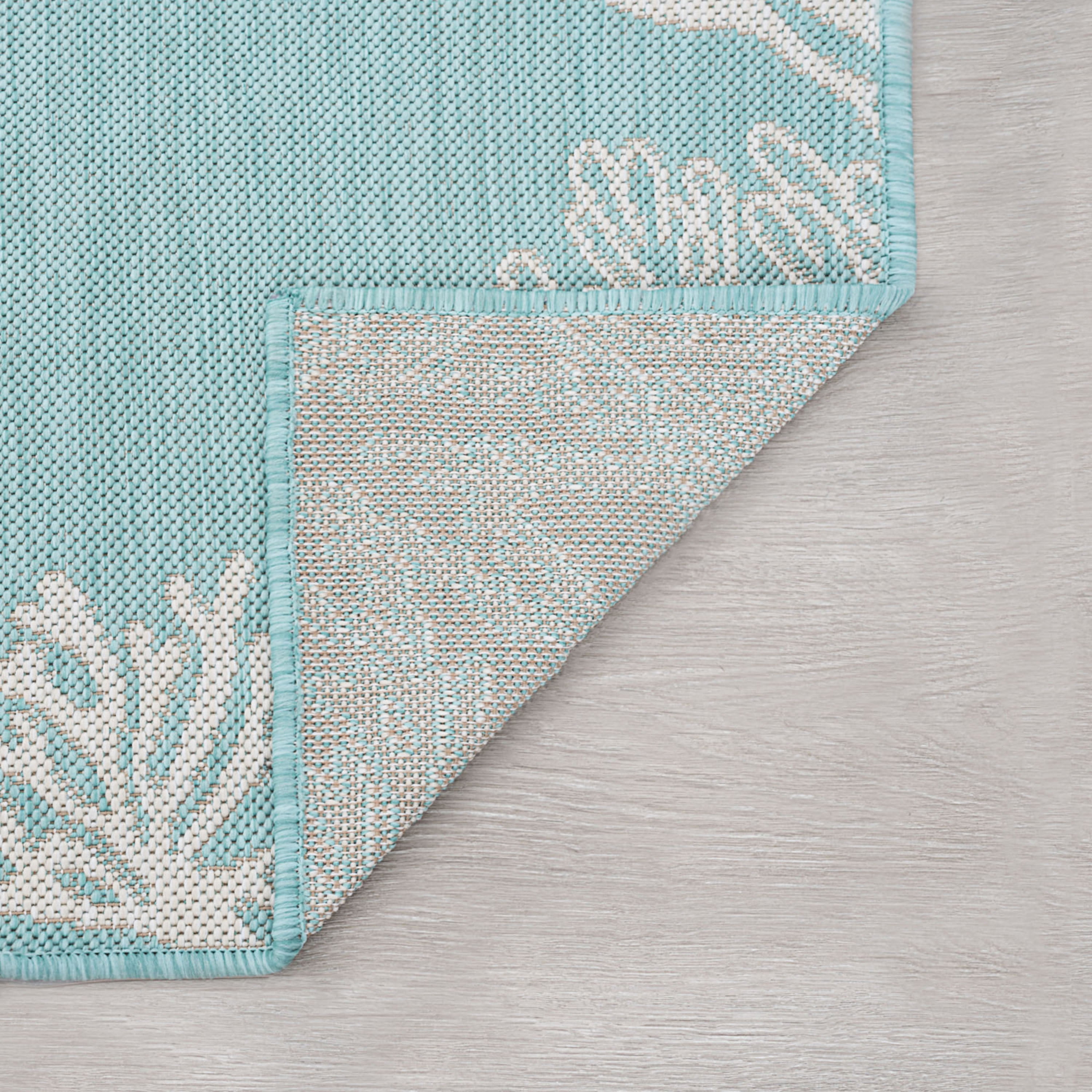 9x12 Water Resistant, Large Indoor Outdoor Rugs for Patios, Front Door Entry, Entryway, Deck, Porch, Balcony | Outside Area Rug for Patio | Aqua, Coastal | Size: 8'9'' x 12'2''