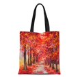 thumbnail image 1 of POGLIP Sac en Toile Réutilisable Sac de Courses Aquarelle Abstrait Peinture à l'Huile Arbres d'Automne Colorés Impressionnisme Paysage Rouge Sac Fourre-Tout, 1 of 1