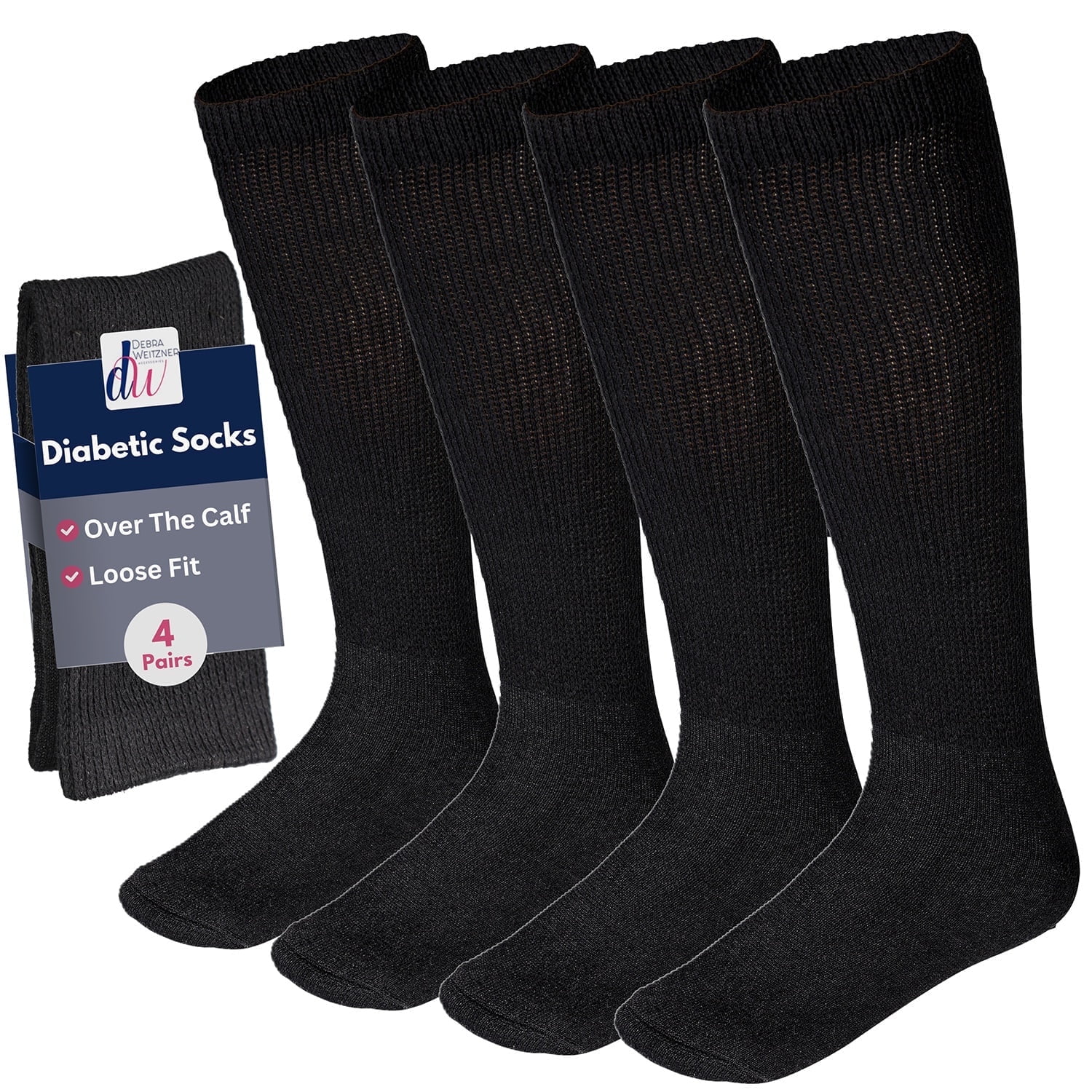 Debra Weitzner Diabetic Socks for Men and Women Over the Calf Knee High Cotton Socks Loose Fit 4...