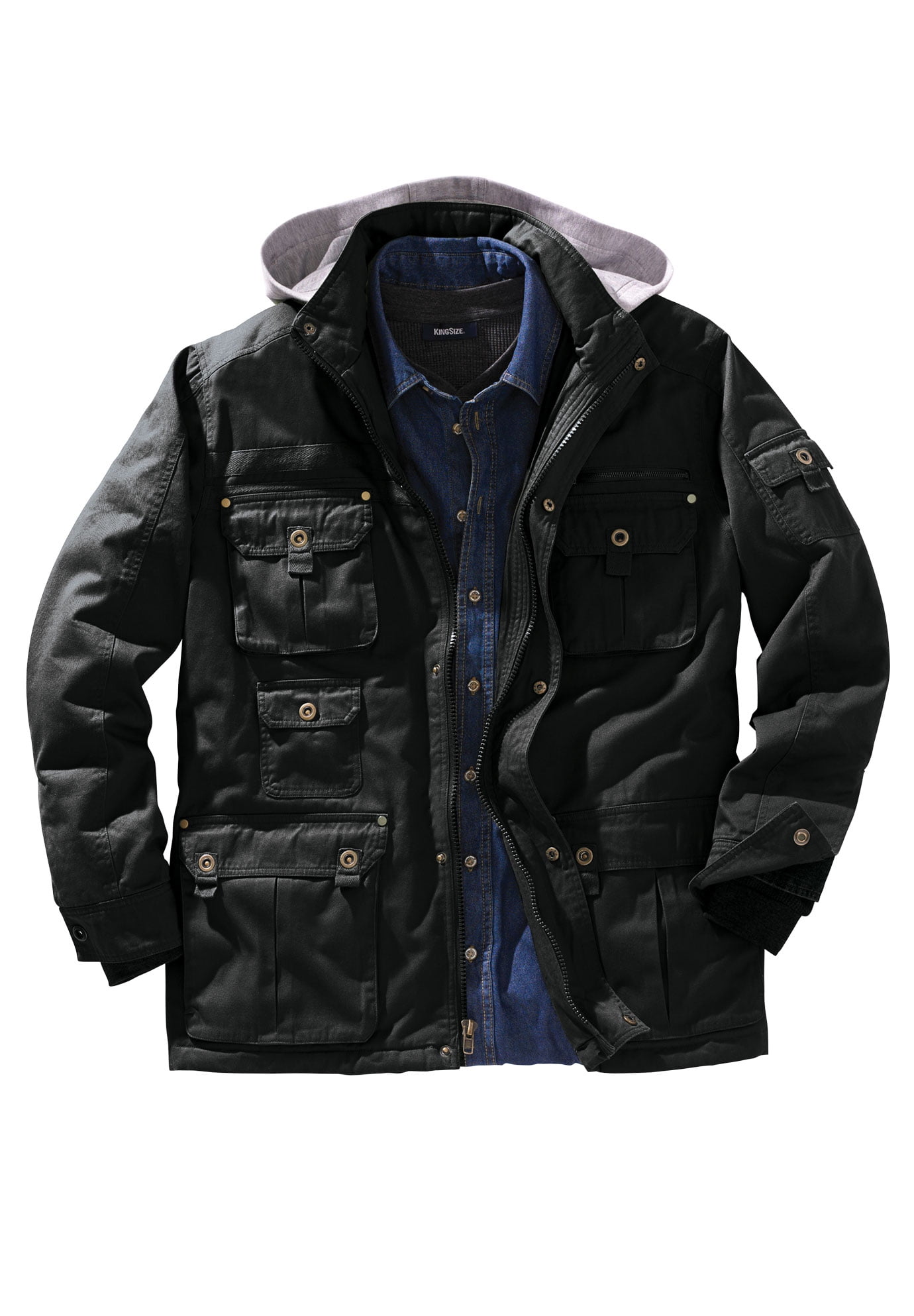 Boulder Creek by KingSize Men's Big & Tall Multi-Pocket Twill Jacket with Removable Hood 